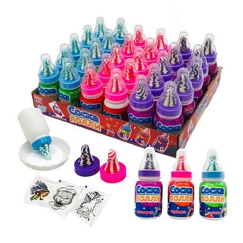 Карамель Канди Клаб с кислой пудрой и татуировкой Соска Лолли ассорти 5гр